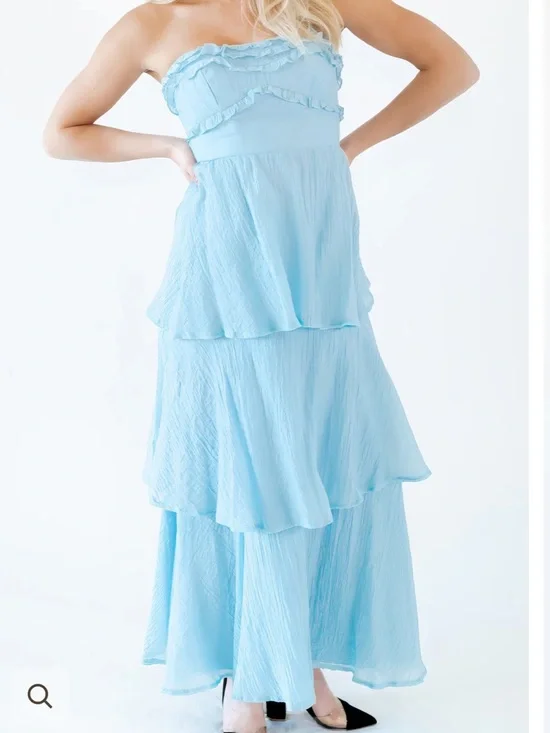 Twirl Strapless Light Blue Tiered Maxi Dress - Picture 1 of 8